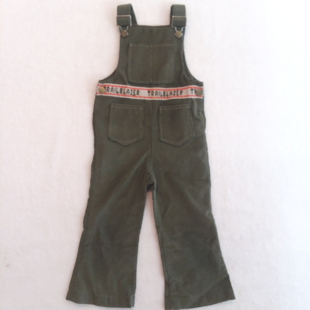 Vintage 70's 80's Healthtex Kids Corduroy Bib Overalls Green Trailblazer USA